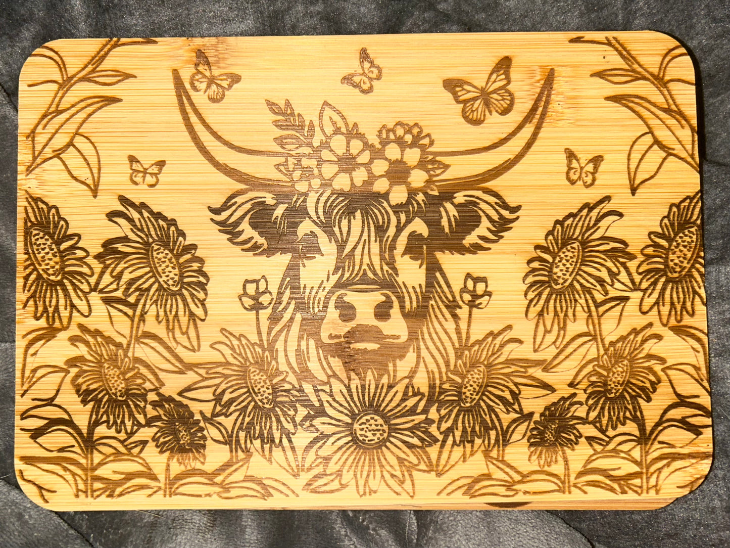 Cow and Sunflower Cutting board