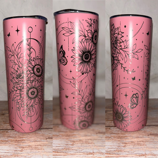 Celestial flower engraved tumbler