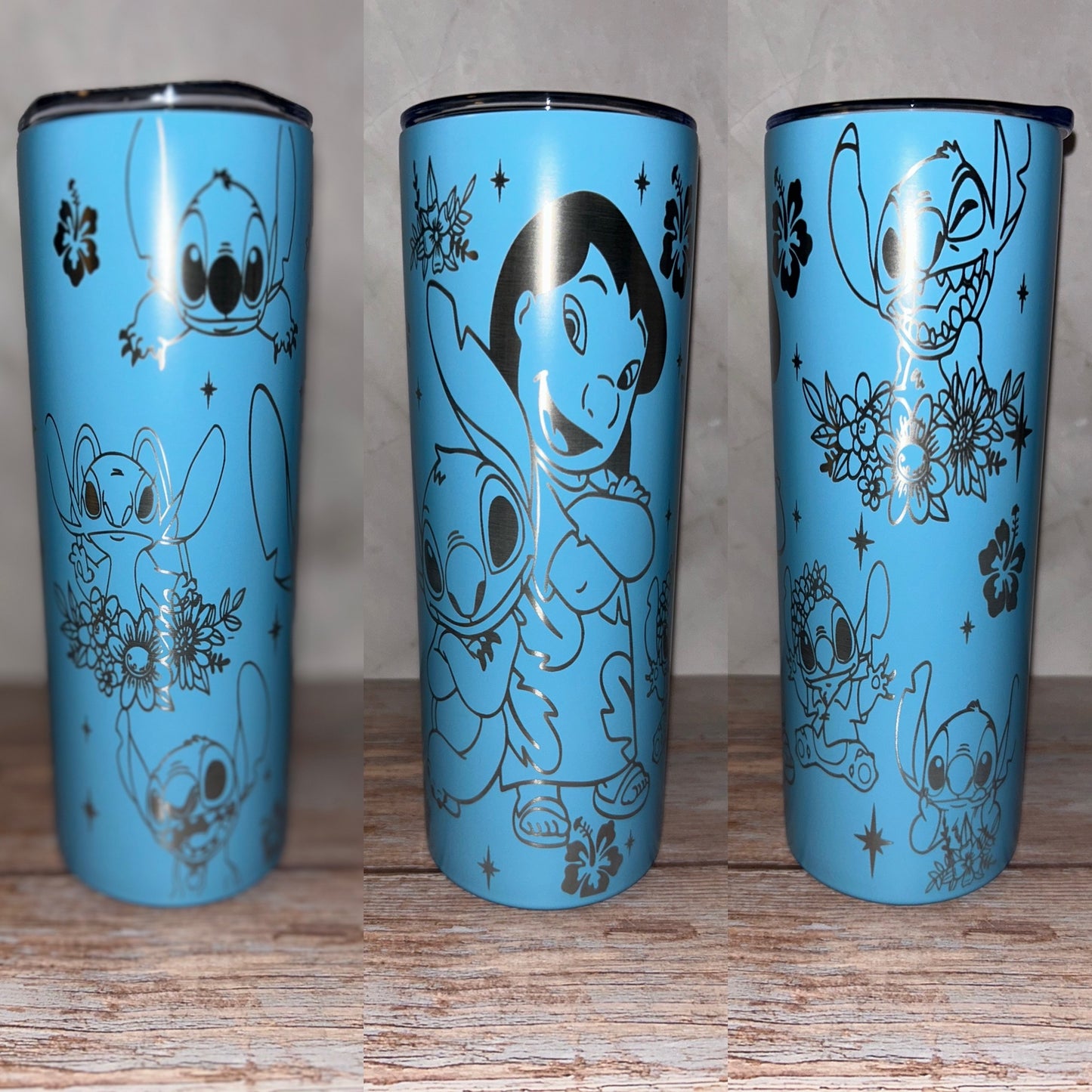 Blue alien engraved tumbler