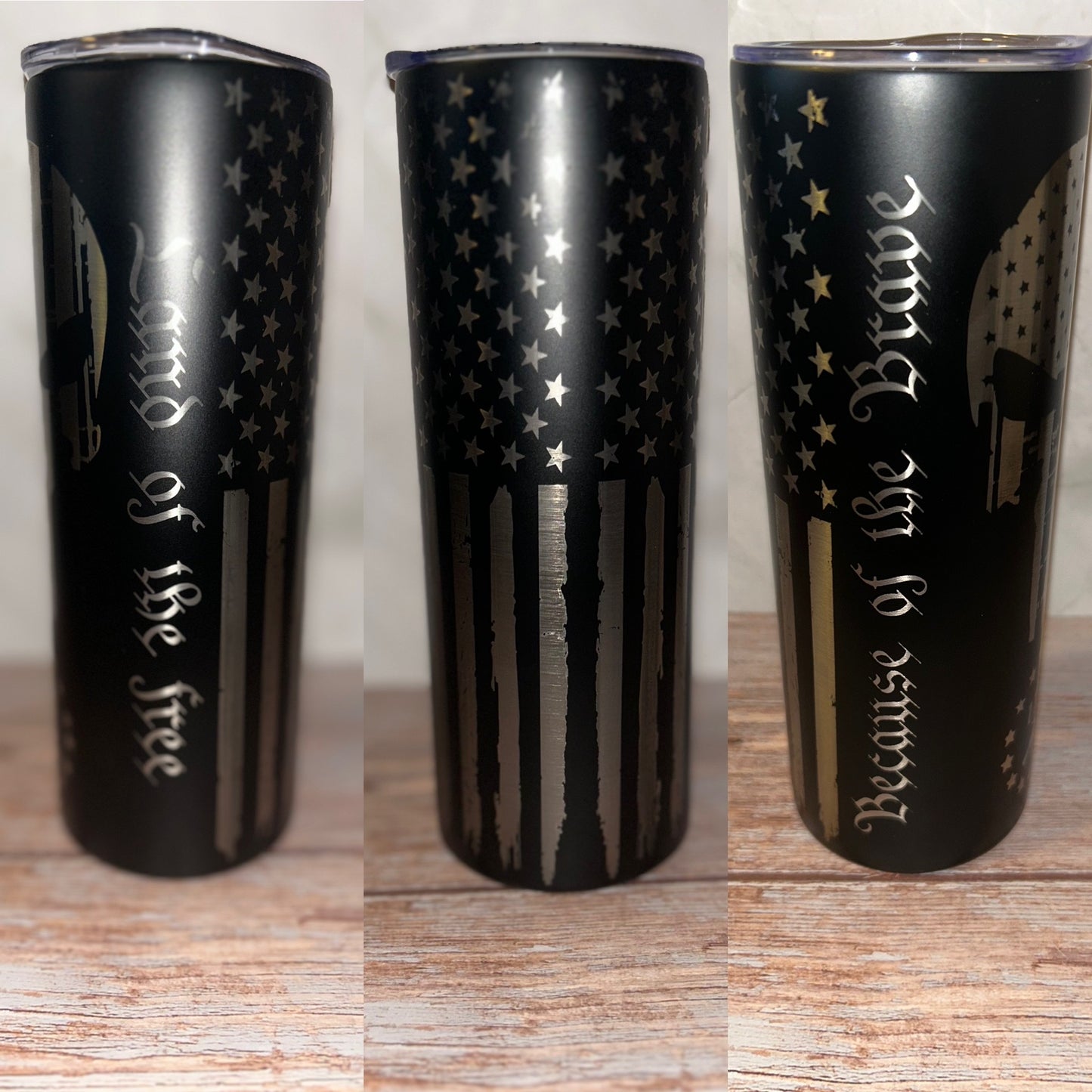 Land of the free engraved tumbler